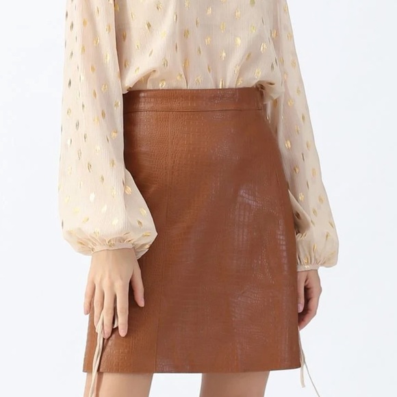 Chicwish Dresses & Skirts - Chicwish Crocodile Faux Leather Skirt Caramel